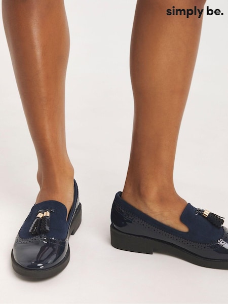 Simply Be Blue Extra Wide Fit Tassle Trim Slippers with Cut Loafers (E60951) | €38