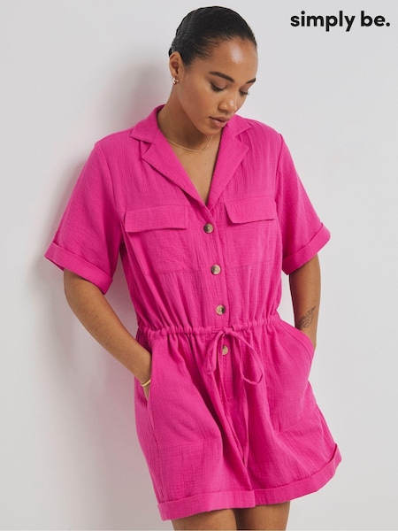 Simply Be Cheesecloth Utility 100% Cotton Playsuit (E60959) | 187 LEI