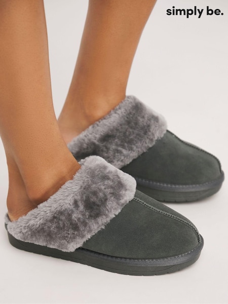 Simply Be Extra Wide Fit Faux Fur Lined Suede Mule Slippers (E60966) | €29