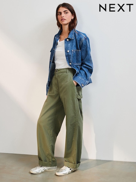 Khaki Cargo 100% Cotton Trousers (E60974) | kr370