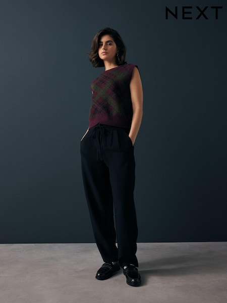 Black Barrel Leg Crepe Trousers (E61043) | €19
