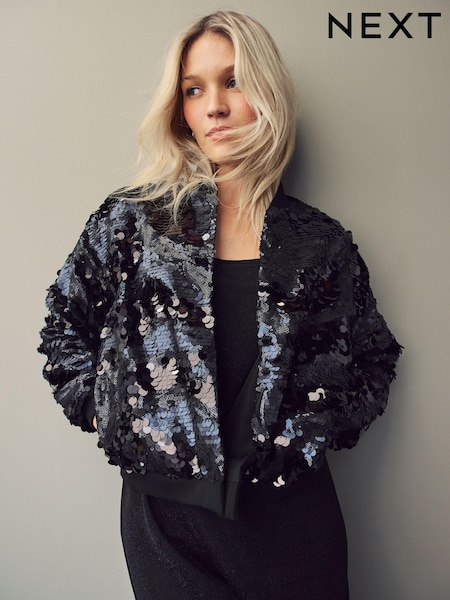 Dark Blue Sequin Bomber Jacket (E61161) | €133