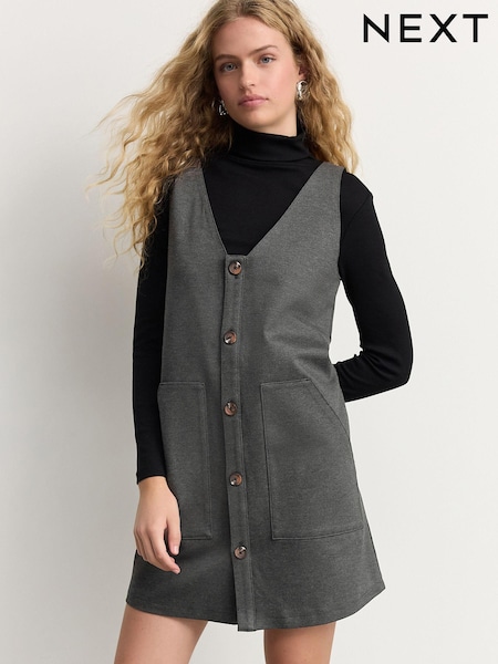 Grey V-Neck Ponte Pinafore Mini Dress (E61171) | R$ 280