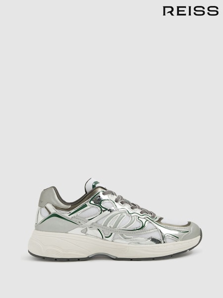 Reiss Silver/Green Volt Nubuck and Mesh Trainers (E61255) | €287