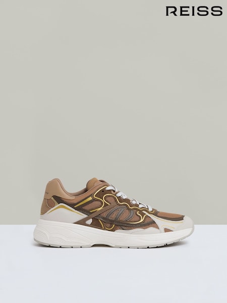 Reiss Tobacco Volt Nubuck and Mesh Trainers (E61258) | €287