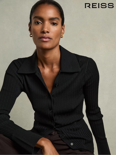 Черный - Reiss Jenna Ribbed Knitted Shirt (E61263) | €195