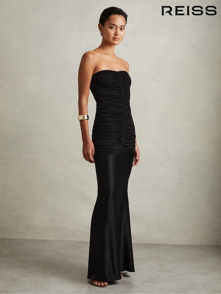 Reiss Black Selina Strapless Ruched Maxi Dress (E61266) | $429