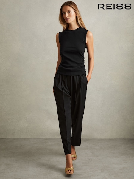 Reiss Black Trudy Ribbed Ruched Waist Vest (E61268) | $53