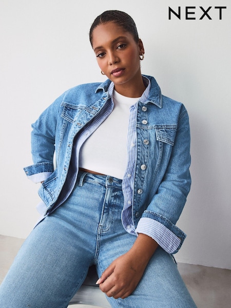 Srednje modra - Fuller Bust Denim Fitted Jacket (E61276) | € 38
