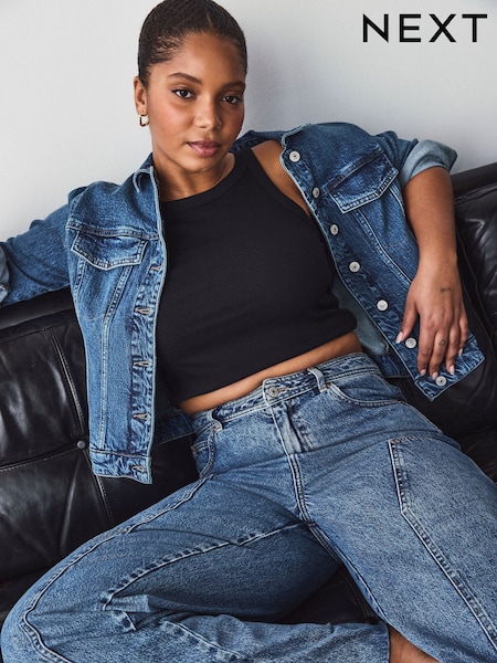 Dark Blue Fuller Bust Fitted Denim Jacket (E61277) | $66