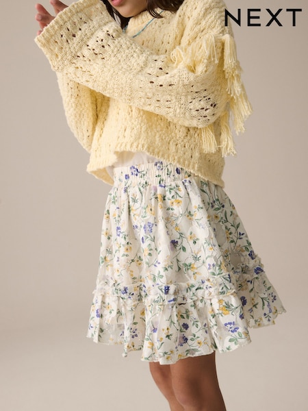 לבן פרחוני צפוף - Lace Tiered Skirt (3-16yrs) (E61290) | ‏59‏₪ - ‏80‏ ₪