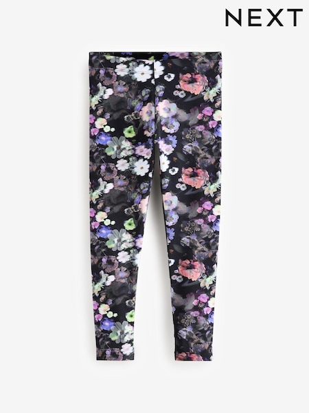 Blumenmuster in Schwarz/Violett - Printed Leggings (3-16yrs) (E61324) | 4 € - 9 €