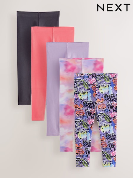 Lila/Pink/Graffiti - Leggings 5 Pack (3-16yrs) (E61328) | 28 € - 40 €
