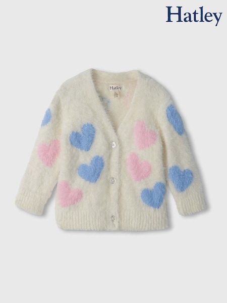 Natural - Hatley Jumbo Hearts Fuzzy Cardigan