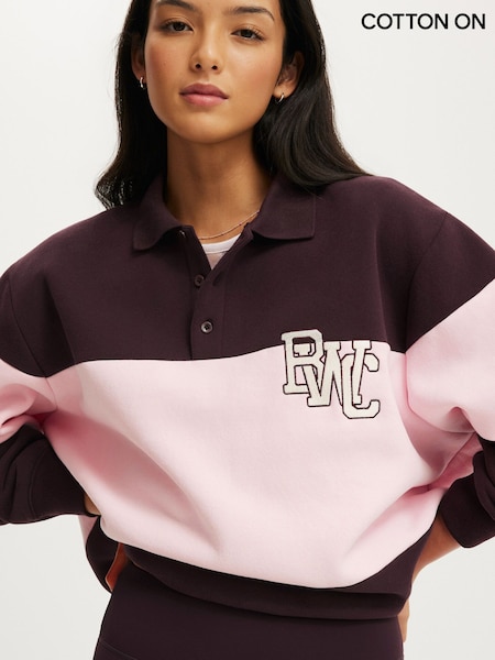 Purple - Cotton On Plush Graphic Rugby Sweatshirt