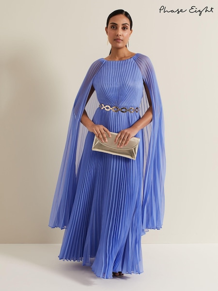 Phase Eight Blue Petite Marren Chiffon Pleated Maxi Dress (E61604) | €252