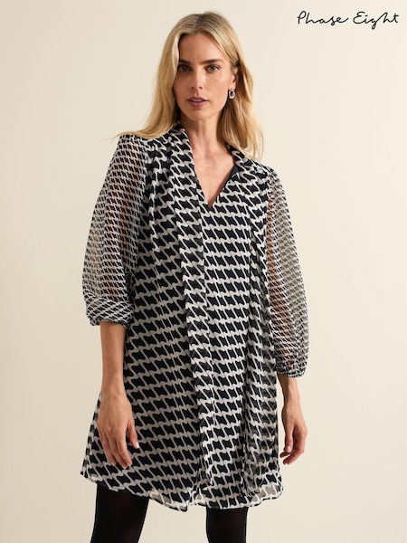 Phase Eight Blue Suki Navy Geo Tunic Mini Dress (E61607) | AED288