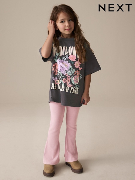 Pink Floral T-Shirt and Ribbed Flare 100% Cotton Set (3-16yrs) (E61609) | 700 UAH - 947 UAH