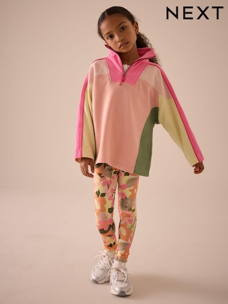 Pink Colourblock Half Zip Sweatshirt And Sports Leggings Set (3-16yrs) (E61614) | kr418 - kr518