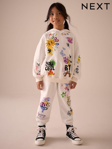 Ecru Graffiti Sweatshirt and Joggers Set (3-16yrs) (E61618) | 83 QAR - 103 QAR