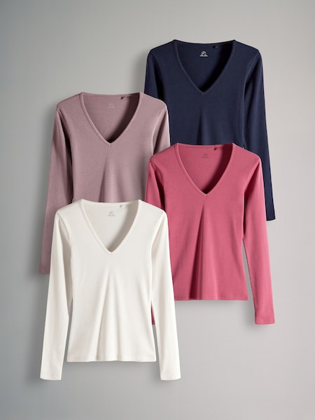 The Set 4 Pack Ribbed V-Neck Long Sleeved T-Shirts (E61642) | 44 €