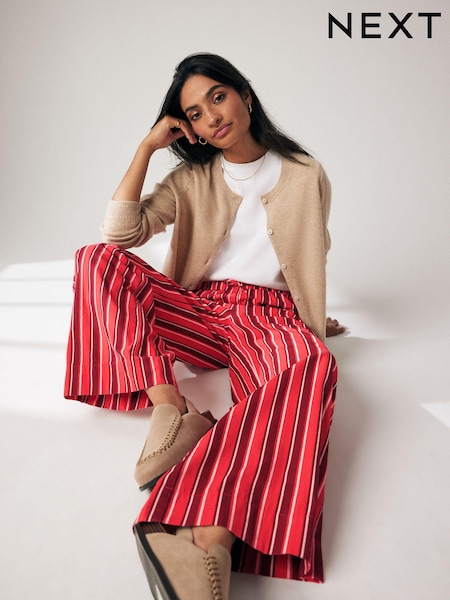 Red Pull On Stripe Wide Leg 100% Cotton Trousers (E61654) | €10
