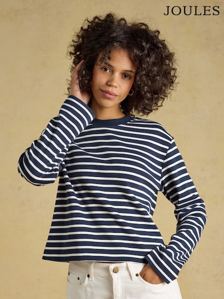 Navy & Cream Striped - Joules Cara Boxy Crew Neck Jersey Top