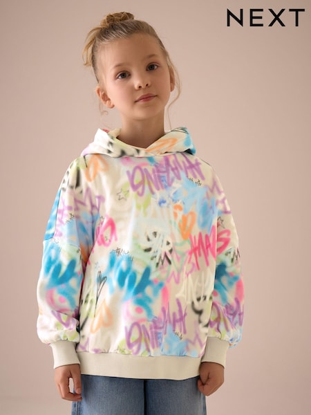 Ecru Graffiti Longline Hoodie (3-16yrs) (E61676) | €24 - €30