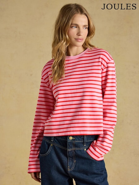 Pink & Red Striped - Joules Cara Boxy Crew Neck Jersey Top