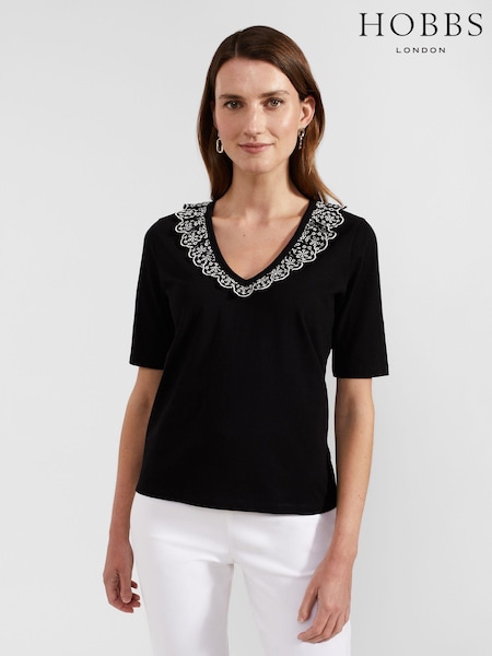 Hobbs Black 100% Cotton Mariella Top (E61698) | €37