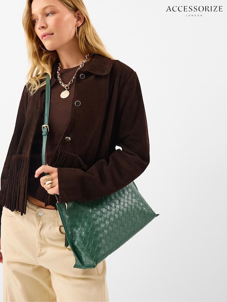 Green - Accessorize Woven Crossbody Bag