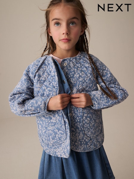 כחול  - Floral Print Quilted Jacket (3-16yrs) (E61761) | ‏92‏₪ - ‏117‏ ₪