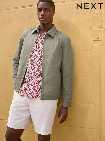 Sage Green Seersucker Shacket (E61771) | AED258