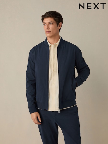 Navy Blue Smart Seersucker Bomber Jacket (E61776) | €63