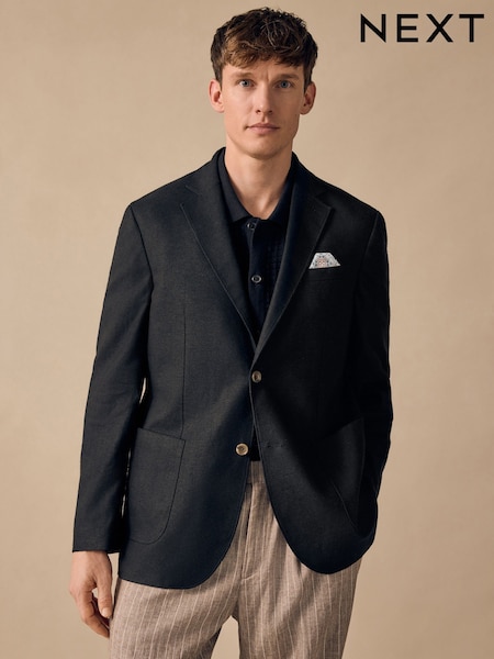 Black Regular Fit Linen Blend Blazer (E61790) | AED346