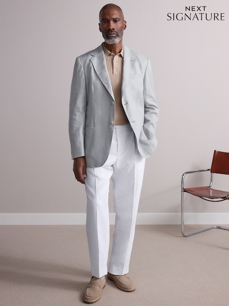 Mint Green Regular Fit Signature 100% Linen Textured Blazer (E61792) | €199