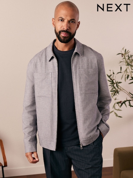 Blue Linen Blend Textured Shacket (E61799) | R$ 565