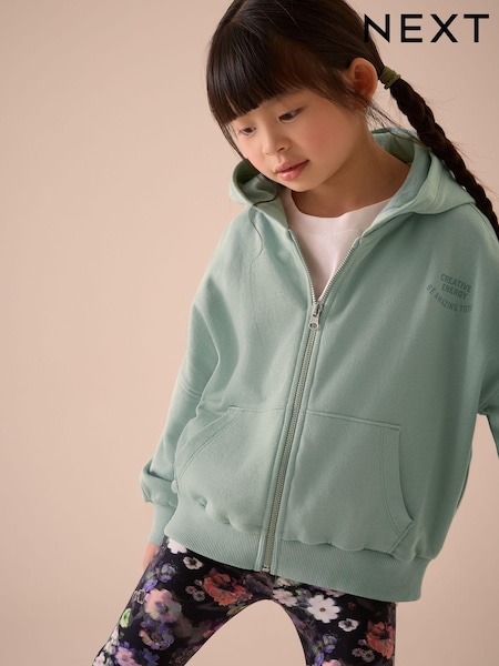 Green Slogan Graphic - 100% Cotton Zip Through Hoodie (3-16yrs) (E61818) | ‏90 ر.س.‏ - ‏119 ر.س.‏