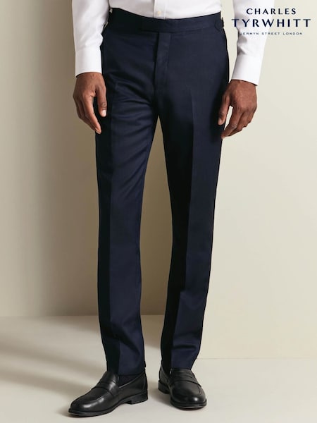 Blue - Regular Charles Tyrwhitt Slim Fit Italian Luxury Suit Trousers With Side Adjuster