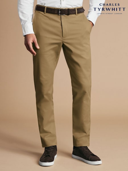 Tan Brown - Regular Charles Tyrwhitt Slim Fit Ultimate Non-iron Chino Trousers
