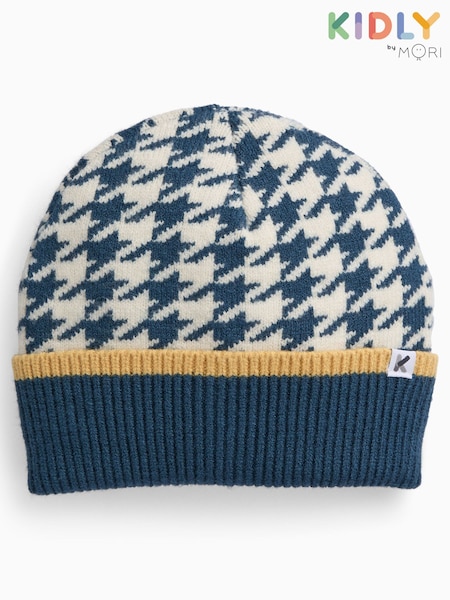 Blue - Kidly By Mori Houndstooth Beanie