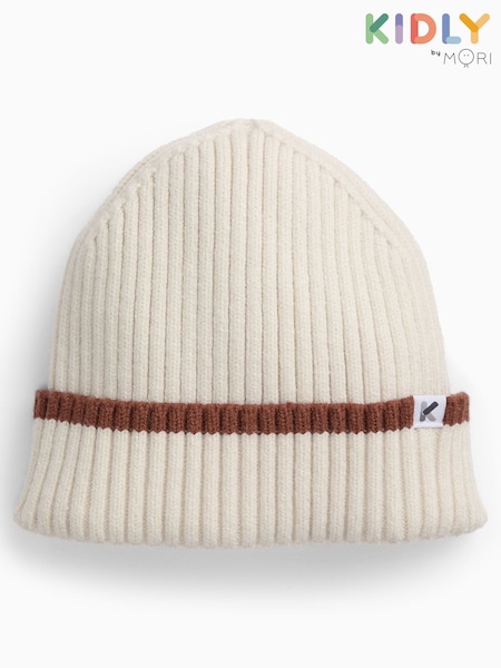 Cream - Kidly By Mori Ribbed Beanie Hat