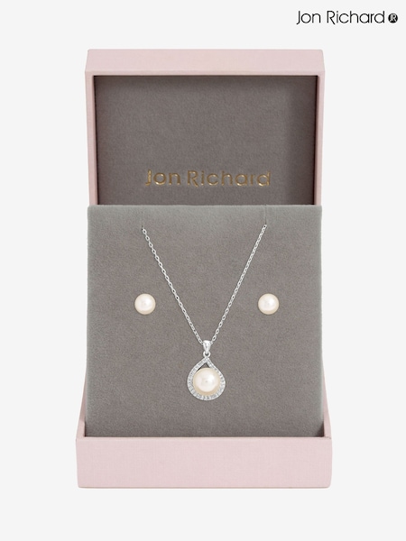 Argent - Ensemble Jon Richard en cristal plaqué rhodium et halo de perle
