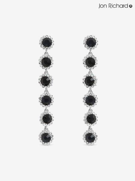 Күміс реңк - Jon Richard Rhodium Plated And Sapphire Tripple Halo Drop Earrings