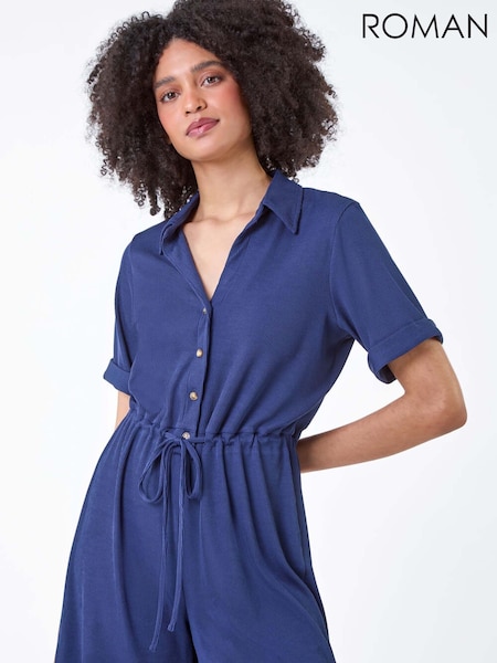 Roman Blue Plain Ribbed Stretch Playsuit (E62041) | 104 QAR