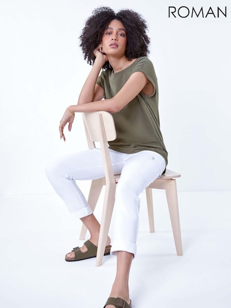 Roman White Turn Up Stretch Cargo Trousers (E62061) | AED116