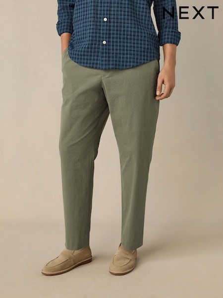 צבע ירוק עדין - Regular Fit Smart Seersucker Trousers With Elasticated Waistband (E62077) | ‏124‏₪