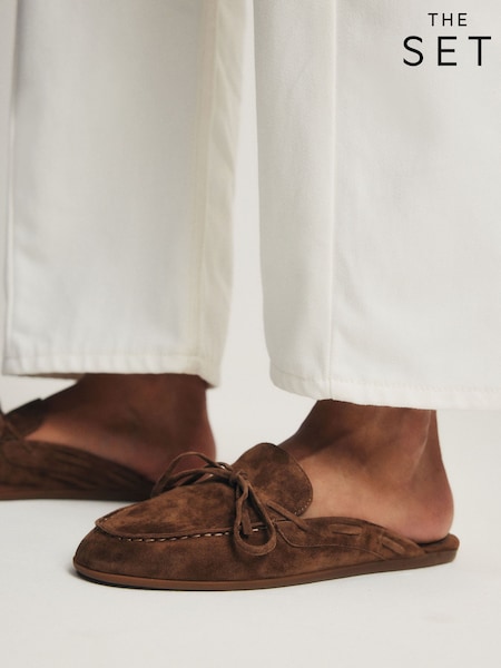 Marrón tostado - The Set Premium Suede Backless Boat Loafers