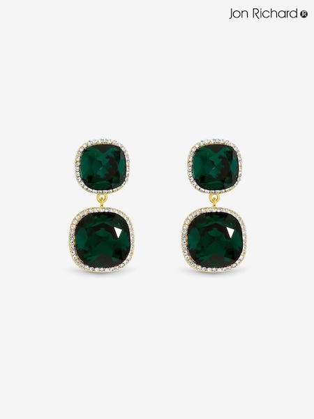 Guld - Jon Richard Plated And Emerald Double Drop Halo Earrings