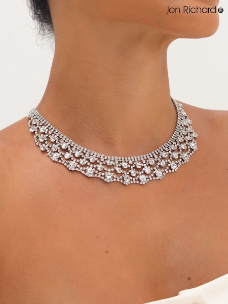 Silver Tone - Jon Richard Rhodium And Crystal Statement Collar Necklace